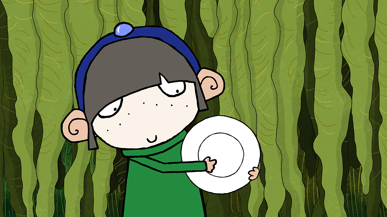 Picture Shows: Plate Girl squeaks her plate to speak to the lost plates.